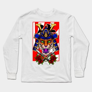 Samurai Fox |  Blue Kabuto Long Sleeve T-Shirt